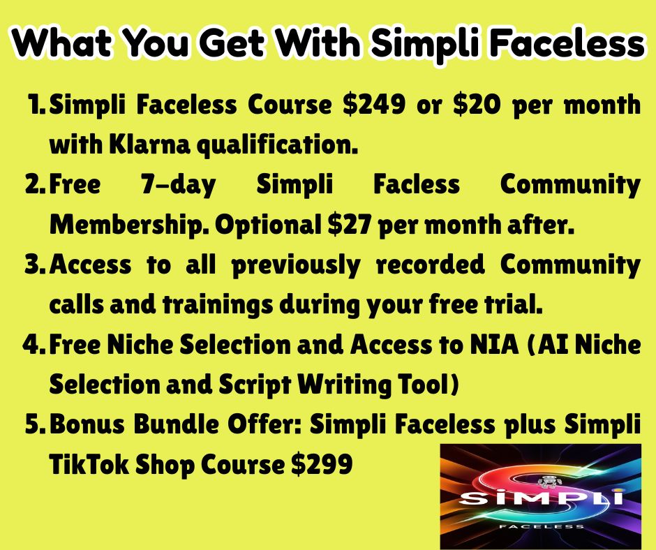 Simpli Faceless Course Offer details