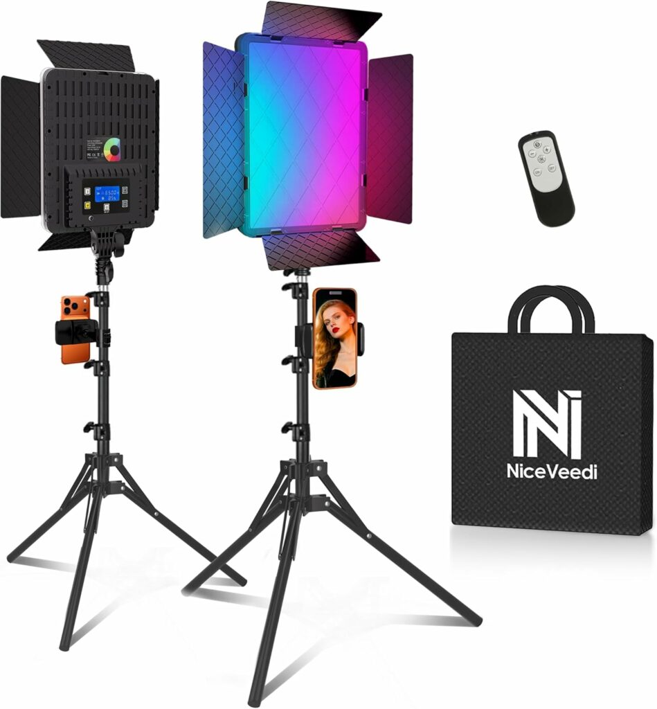 The value here is hard to beat. Two adjustable lights, 63-inch tripods, phone holders, and a wide 28006500K color range for all kinds of daylight and indoor looks. Perfect if you want a quick portable setup for facecams or tutorials.
